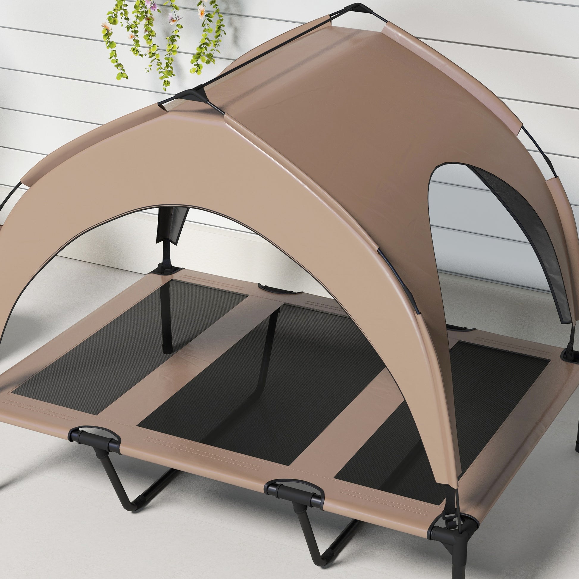 Pawhut Cama Para Perros Elevada Con Toldo Bolsa De Transporte 106x76x94 Cm Café_3