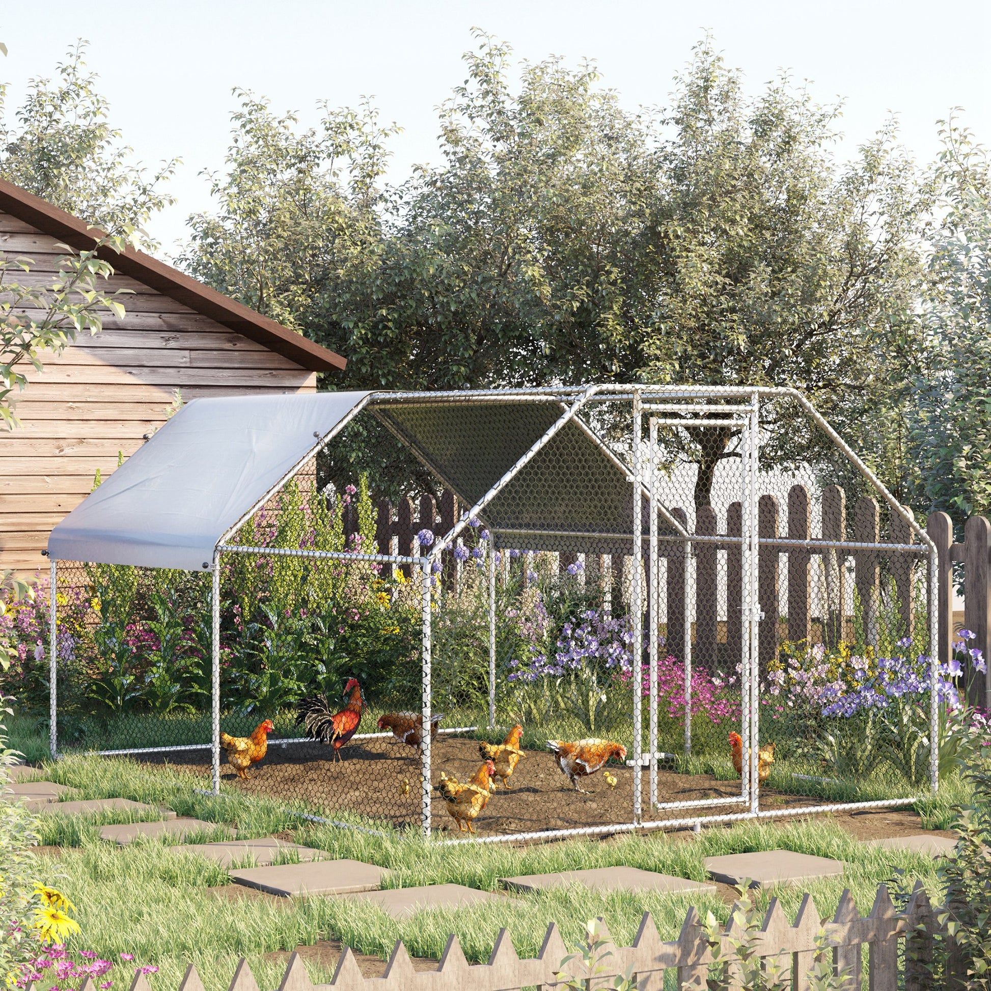 Pawhut Gallinero De Exterior 2,8x3,8x1,95m Estructura De Metal Galvanizado Tela_1