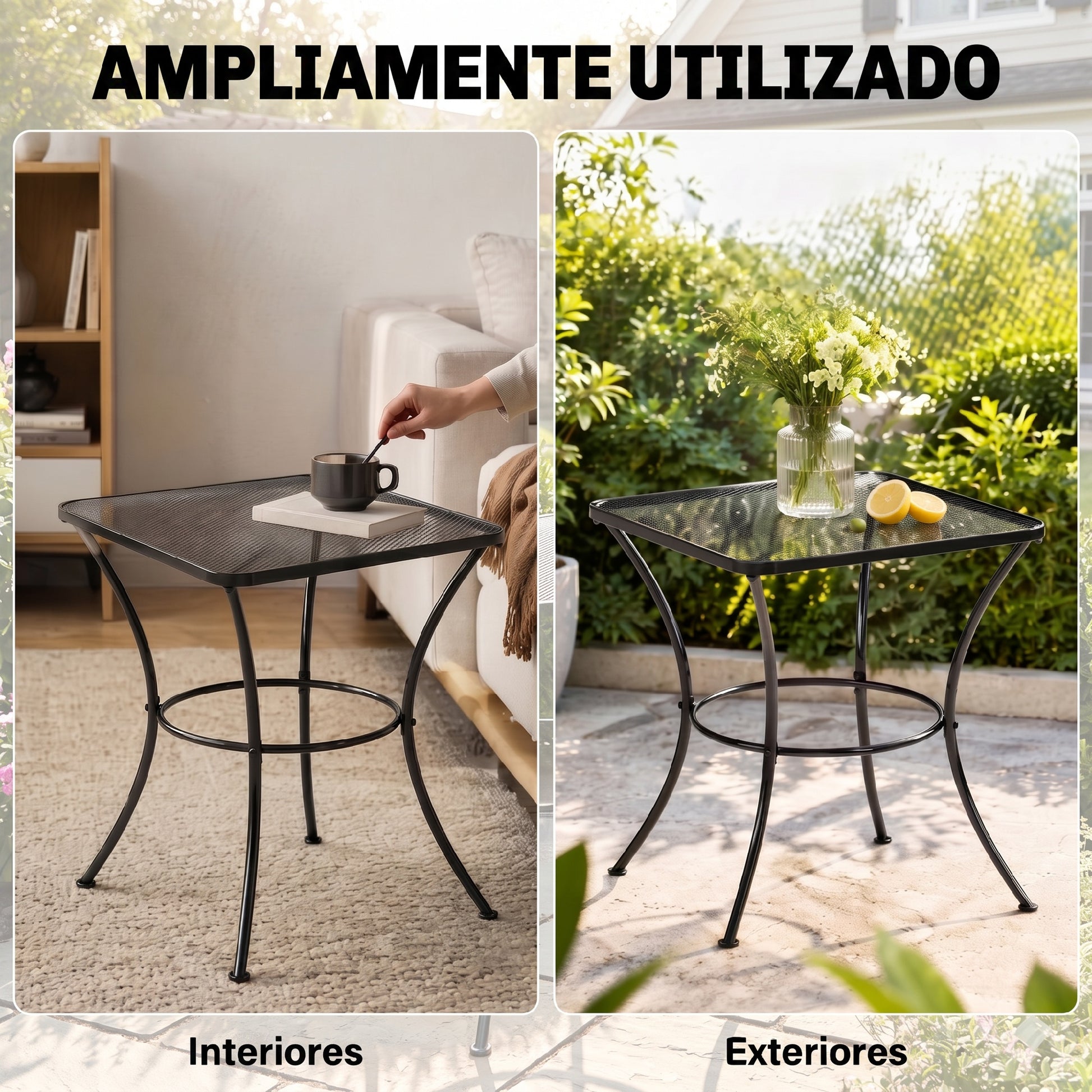 Outsunny Mesa De Jardín Cuadrada De Metal Para Terraza Balcón 45x45x50 Cm Negro_5