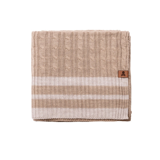 Manta Punto De Ochos 140x190cm 100% Acrílico 200gsm Marrón Con Rallas Beige Scalpers Home_0