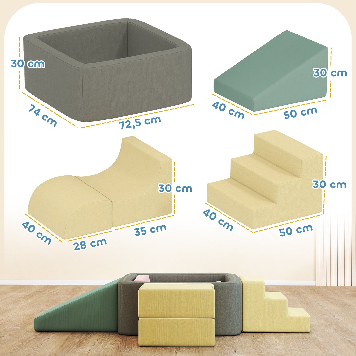 Aiyaplay Juego De 7 Bloques De Espuma Para Niños Fundas Lavables Multicolor_2
