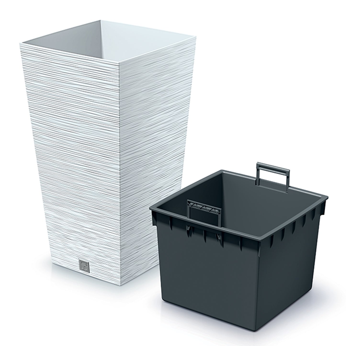 Macetero Color Blanco, Con Depósito, Colección Furu, De 26,5x26,5x 50cm, Capacidad De 11l.