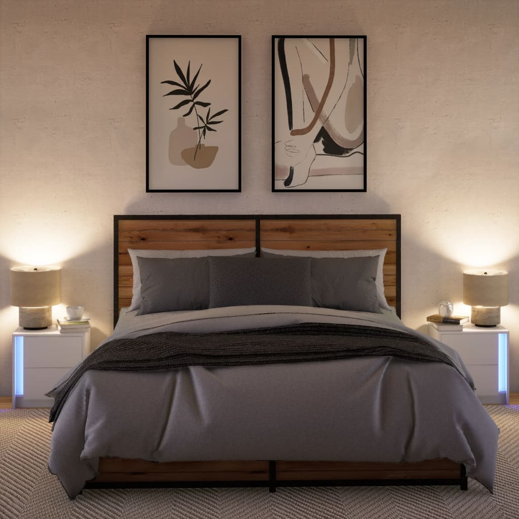 Mesitas De Noche Con Luces Led 2 Uds Madera Ingeniería Blanca_3