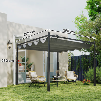 Outsunny Pérgola De Jardín 3x3 M Con Techo Retráctil Y Accesorio Magnético Gris_2