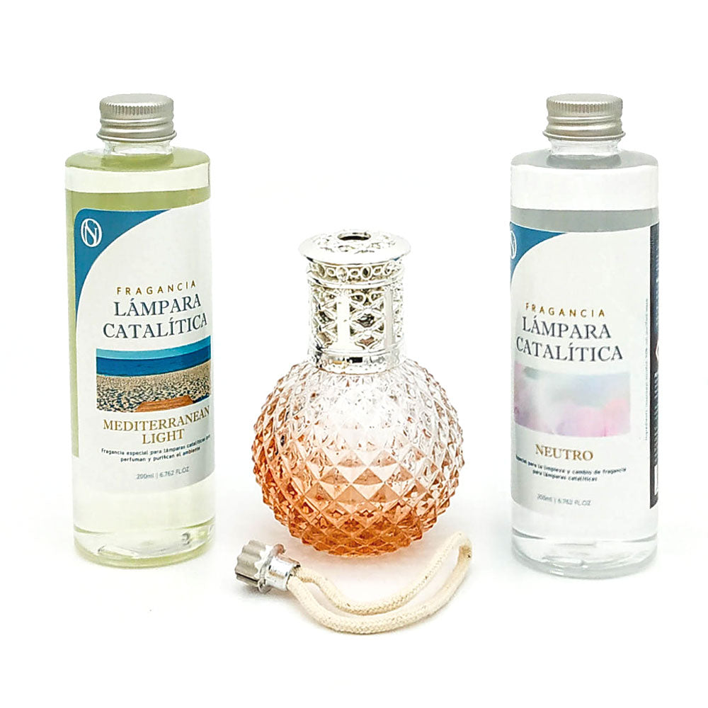 Pack Lámpara Catalítica Orange Diamonds + Fragancia Mediterranean Light 500ml + Limpiador Neutro 200ml + Mecha Repuesto_0