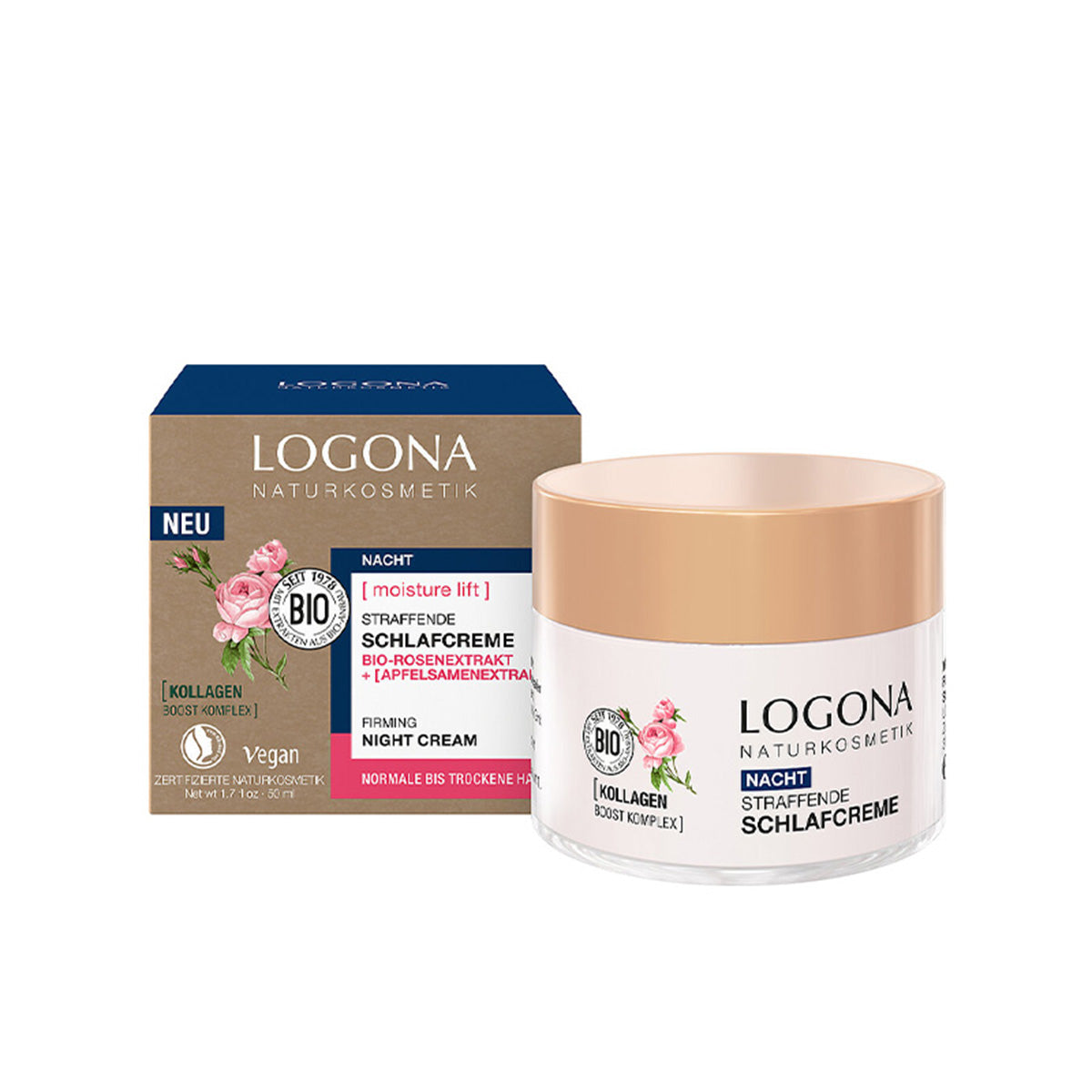 Crema De Noche Reafirmante Rosas Bio Y Semillas De Manzana , LOGONA, 50ml