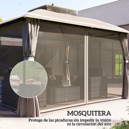 Outsunny Cenador Para Jardín 3,7x3 M Con Paredes Laterales Mosquiteras Beige_5