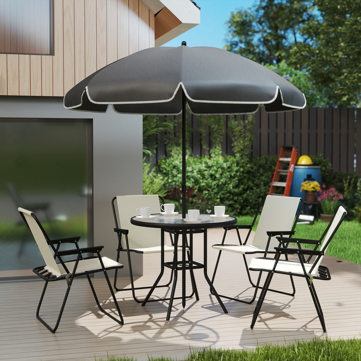 Conjunto De Jardín Outsunny Acero, Textilene Crema 80x80x70 Cm_3