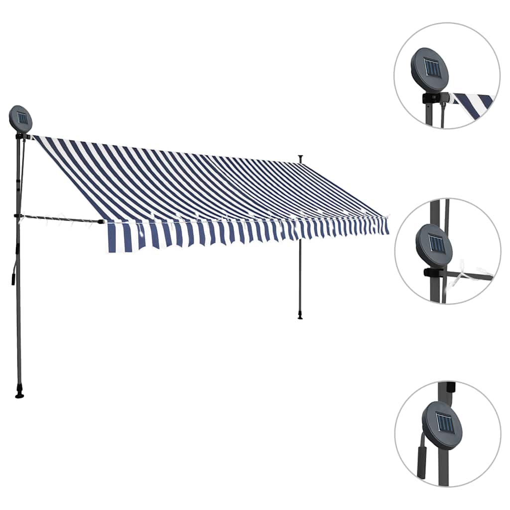 Toldo Manual Retráctil Con Led Azul Y Blanco 400 Cm_2