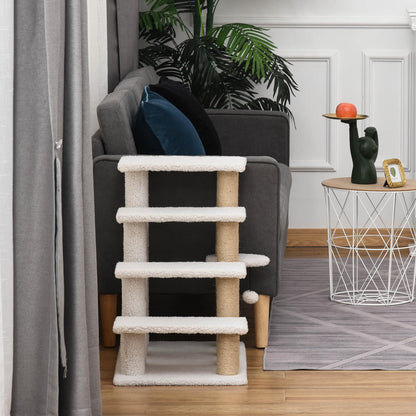Pawhut Escalera Para Gatos 4 Niveles De Suave Felpa 60x40x64 Cm Blanco_3