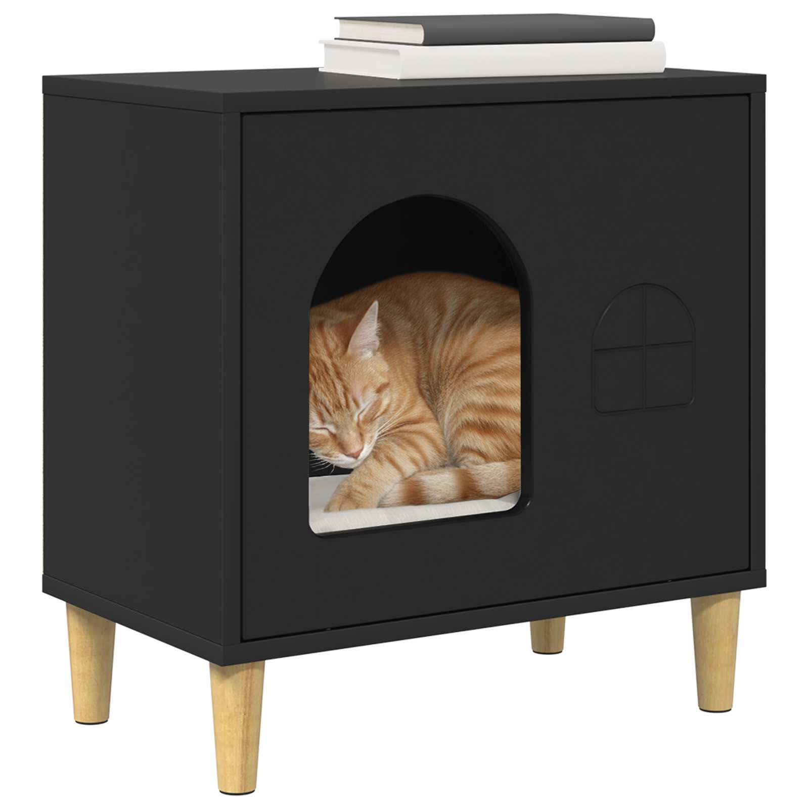 Casa Para Gatos Negro 51 X 30 X 52 Cm Madera De Ingeniería_2
