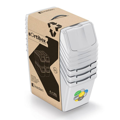 Set De 4 Cubos De Basura Keden Sortibox Para Reciclado, Blanco Roto, Volumen 4x20l