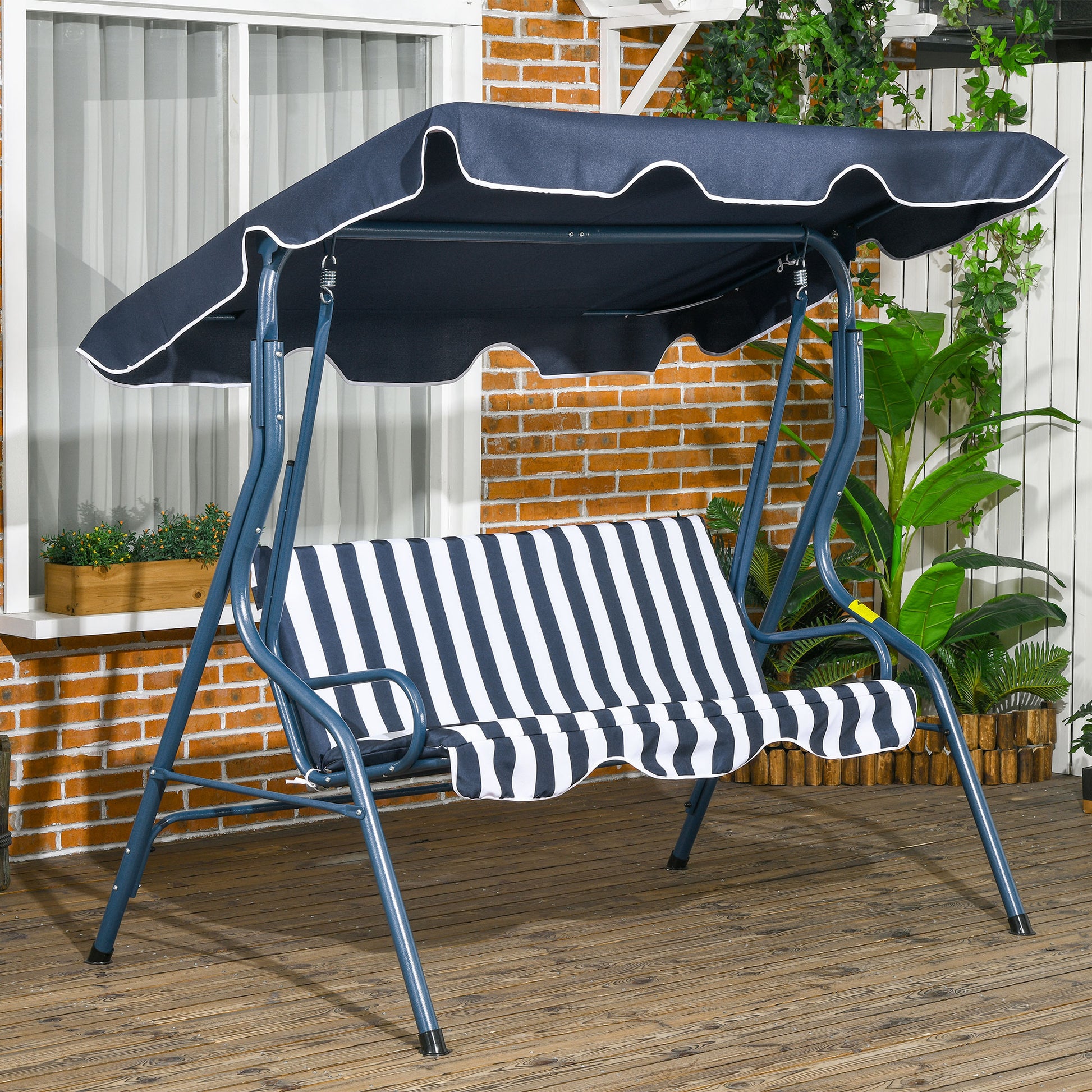 Outsunny Columpio De Jardín Con Toldo Ajustable En Ángulo 170x110x153 Cm Azul_1