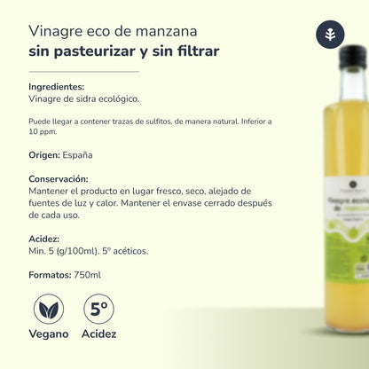 Pack 3x Vinagre de manzana ECO sin filtrar Planeta Huerto 750 ml