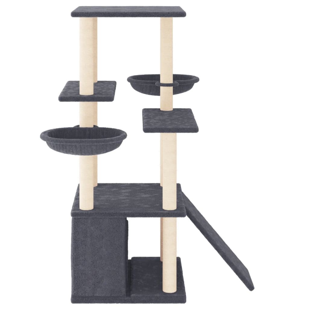 Vidaxl Rascador Para Gatos Con Postes De Sisal Gris Oscuro 133 Cm_3