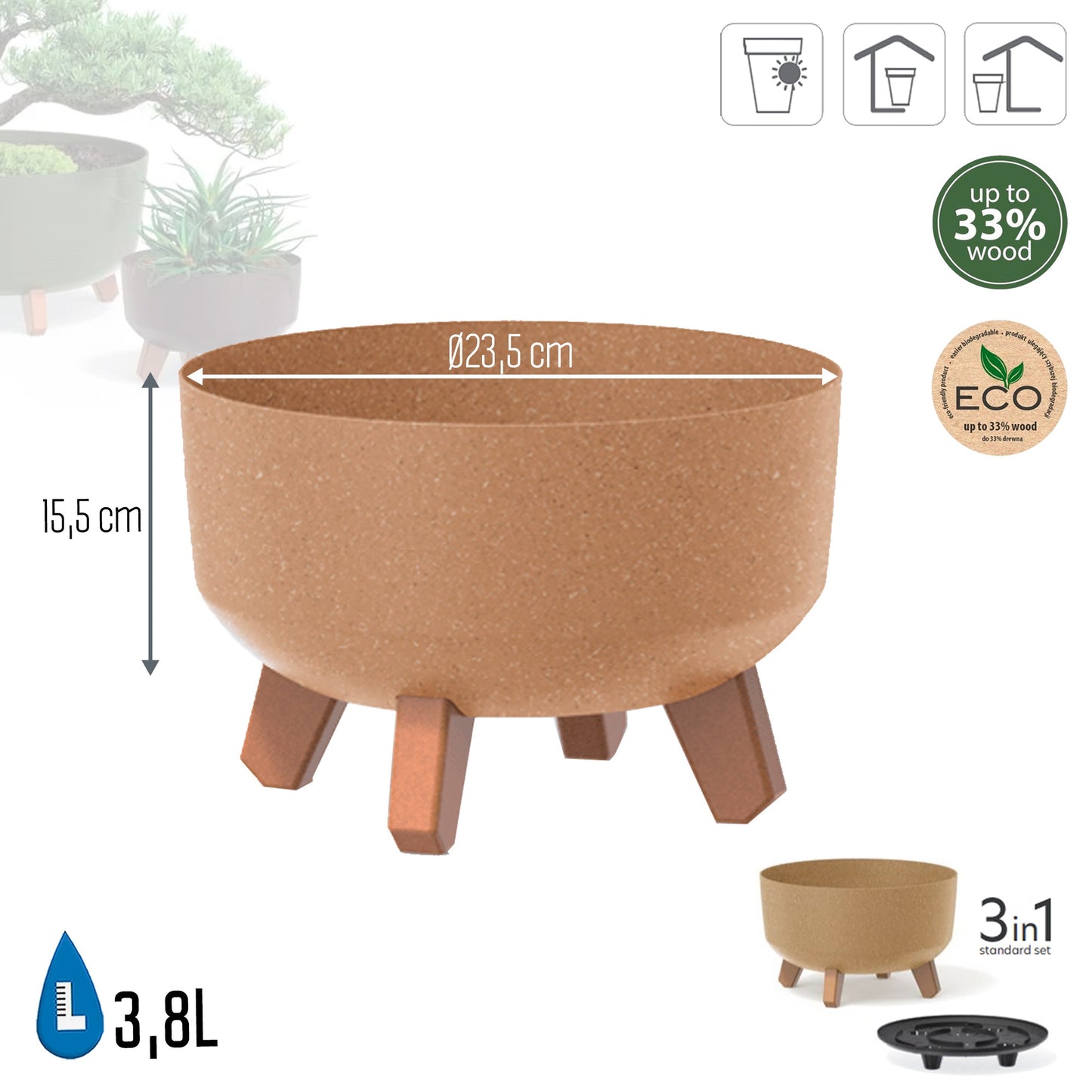 Macetero Color Ocre,sin Depósito , Colección Gracia De 23,5 X 23,5 X 15,5 Cm, Capacidad De 3,8 L.