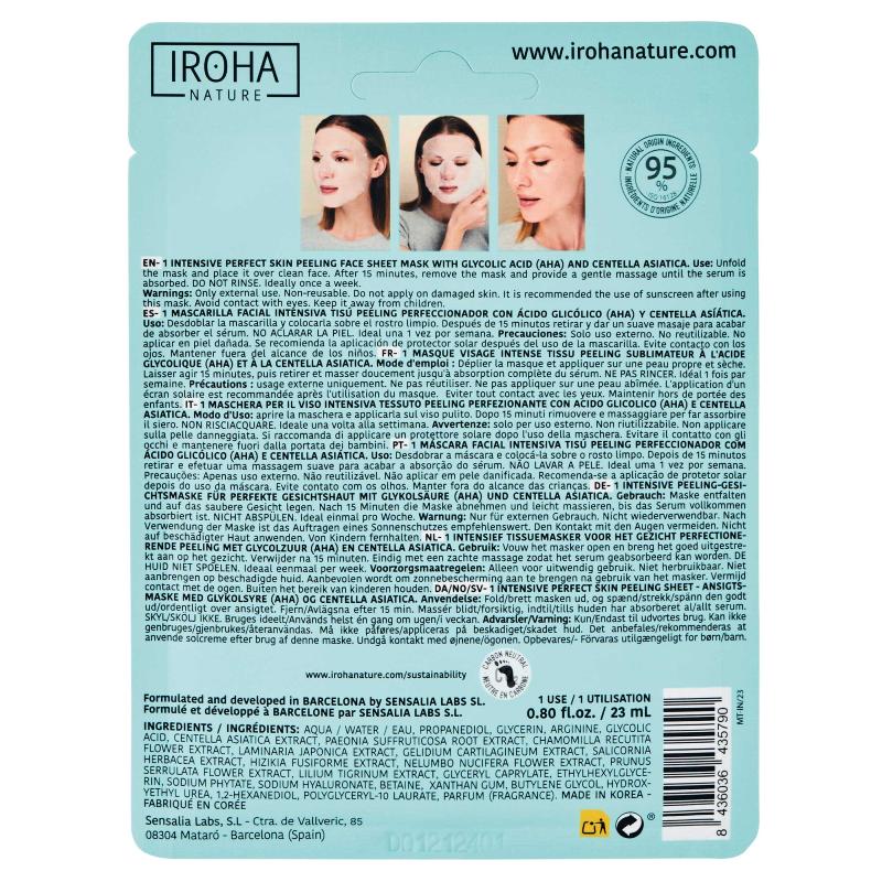 Mascarilla Facial Tisú Peeling Piel Perfecta Ácido Glicólico Iroha Nature 23 ml