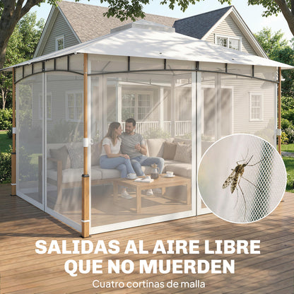 Outsunny Cenador Para Jardín 3x3,6 M Con Doble Techo Paredes De Malla Crema_5
