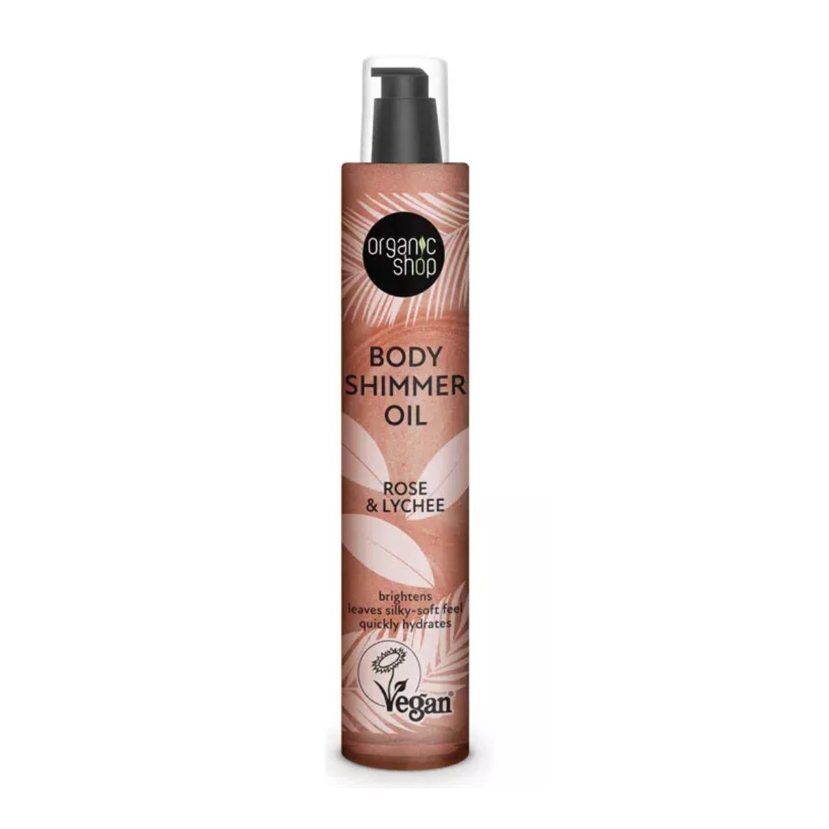Aceite body shimmer rosa y lichi, Organic Shop 100 ml