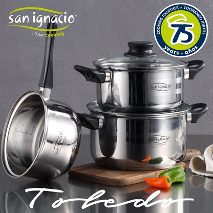Pack Batería De Cocina 5 Piezas + Set De Cubertería 24pc En Acero Inoxidable Mangos Multicolor_1