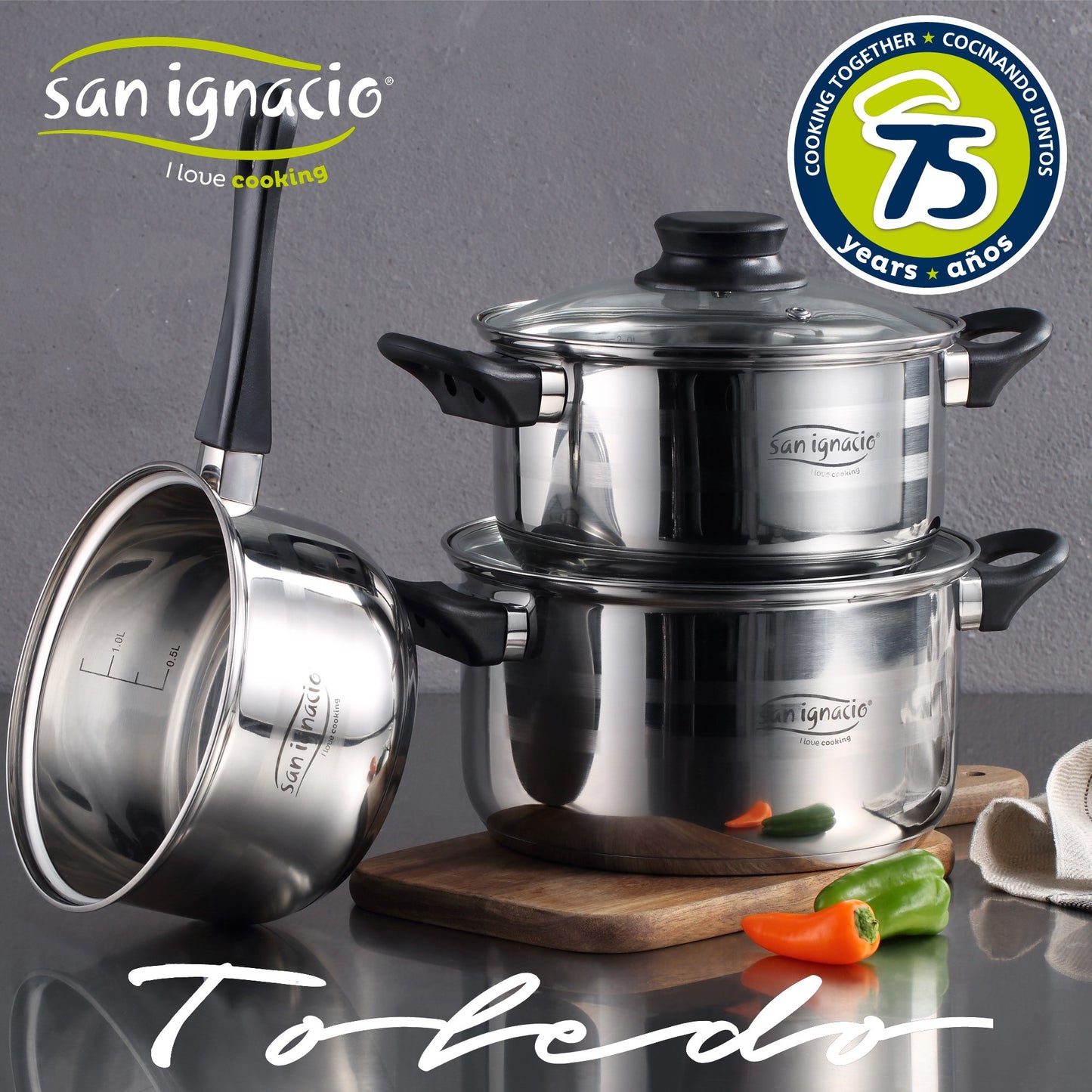 Set San Ignacio: Juego De Tres Sartenes +  Batería De Cocina 5 Piezas_1