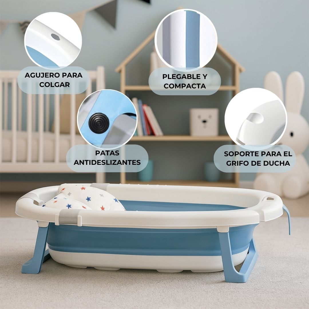 Bathby Bañera Plegable Azul Para Bebés, Cojín Reductor, Termómetro, Patas Antideslizantes (azul Pastel)_3