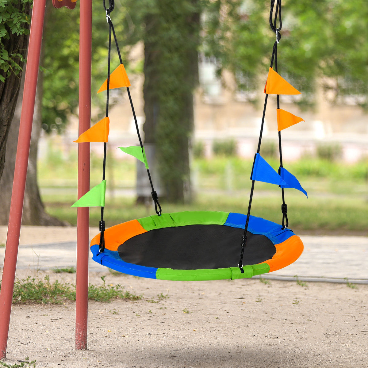 Outsunny Columpio De Jardín Nido Ajustable Con Cuerdas Y Banderas Para Niños_1