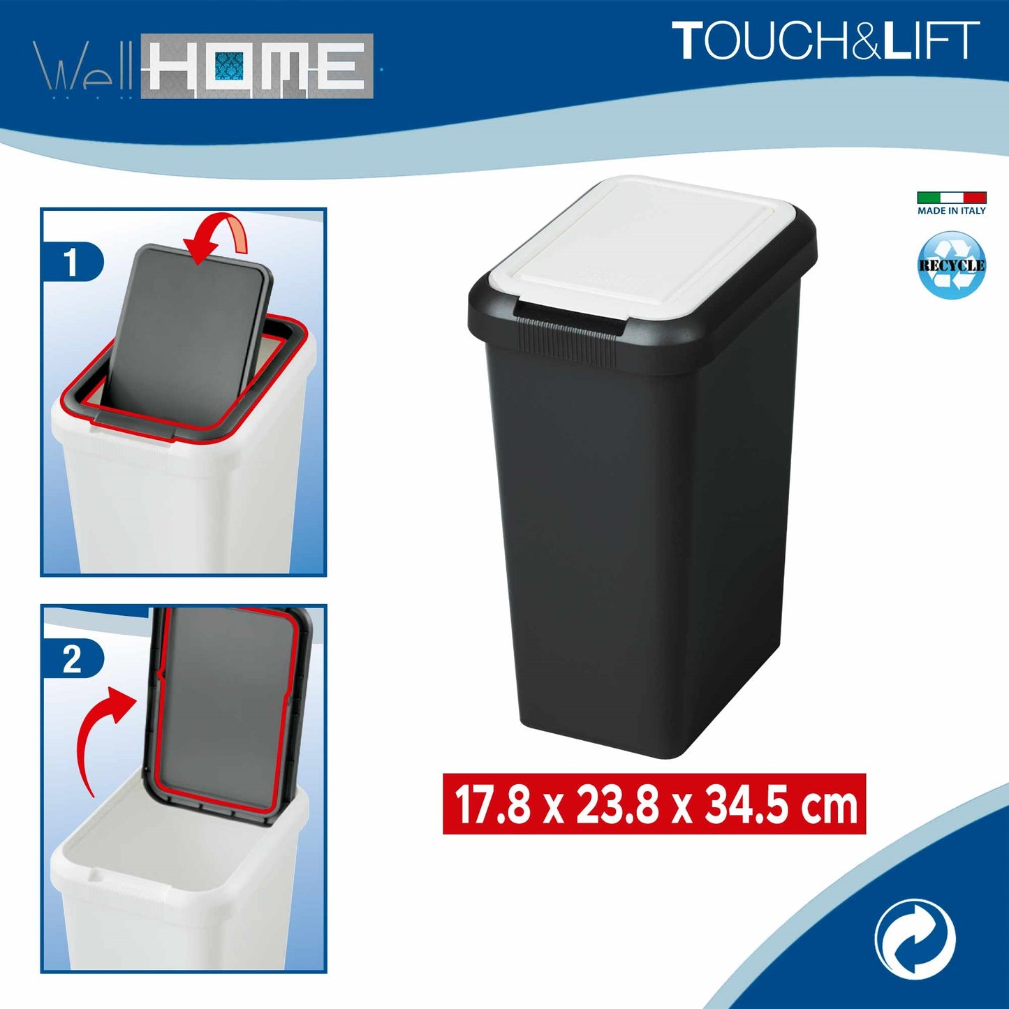Set 2 Papeleras touch & Lift De 9l Blanco_1