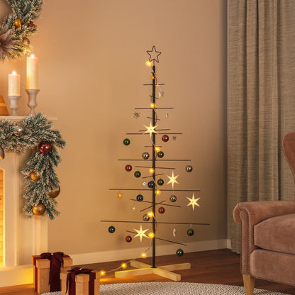 Vidaxl Árbol De Navidad Metal Negro Con Base De Madera 150 Cm_1