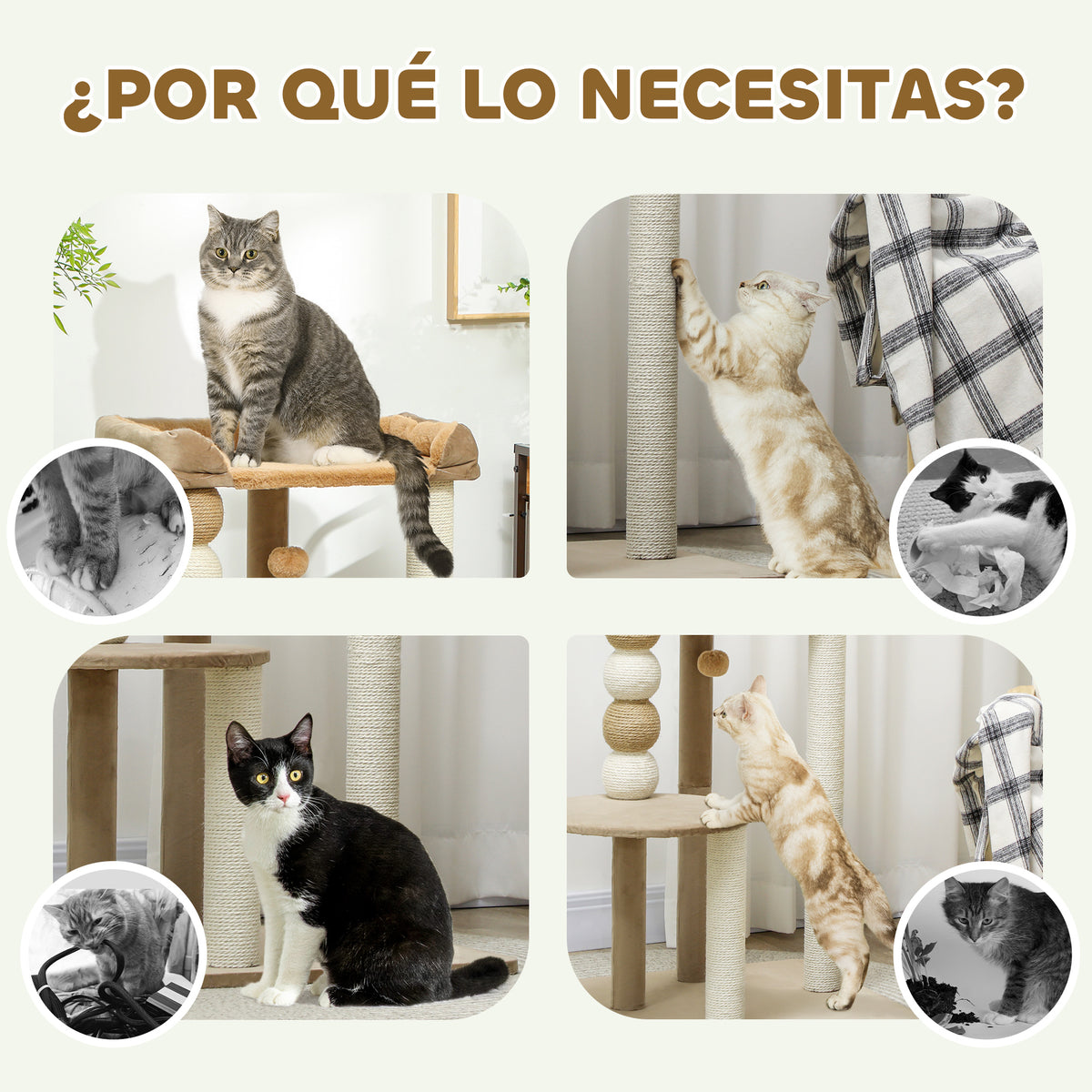 Pawhut Árbol Rascador Para Gatos 86 Cm Con Plataforma Cama Postes De Yute Gris_5