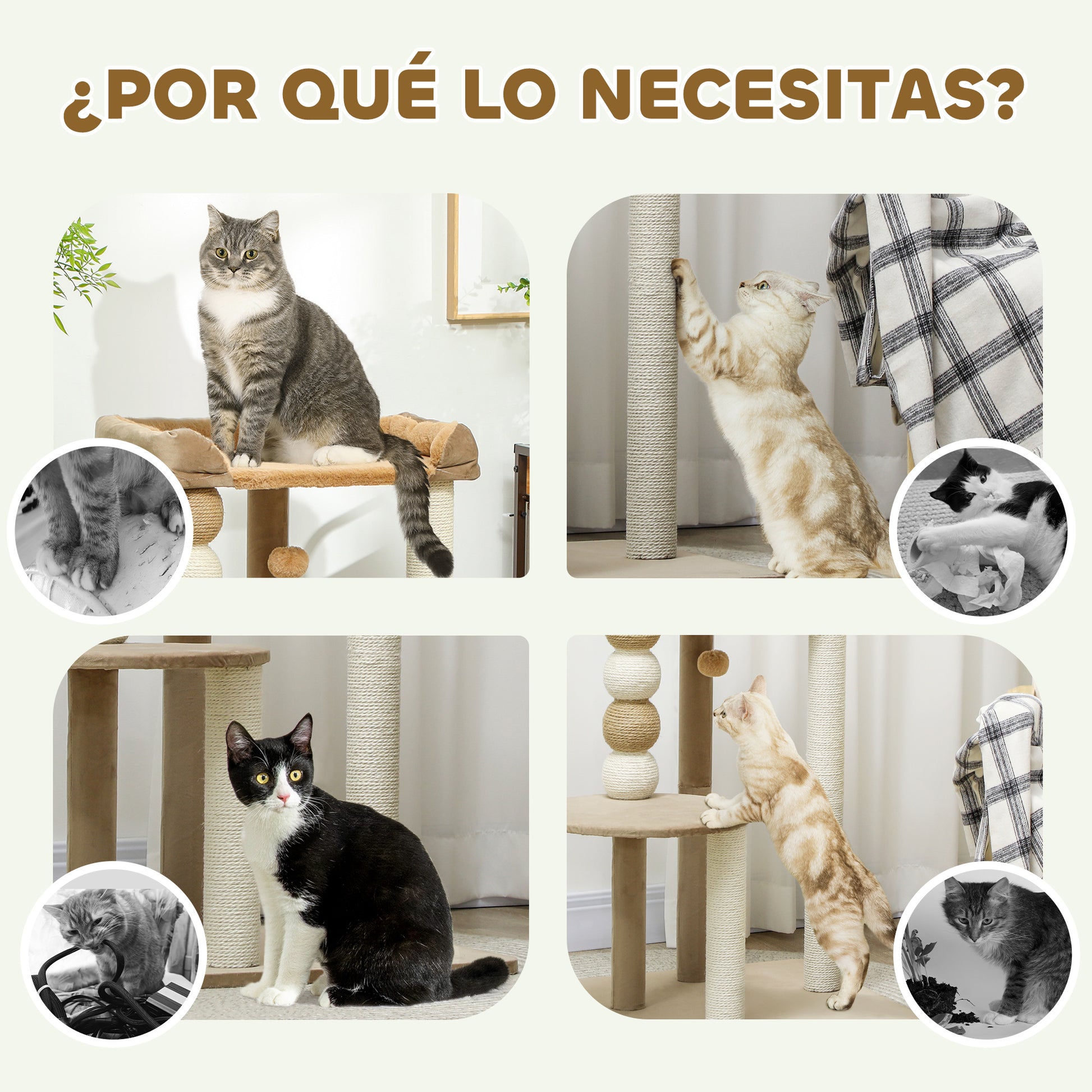 Pawhut Árbol Rascador Para Gatos 86 Cm Con Plataforma Cama Postes De Yute Gris_5