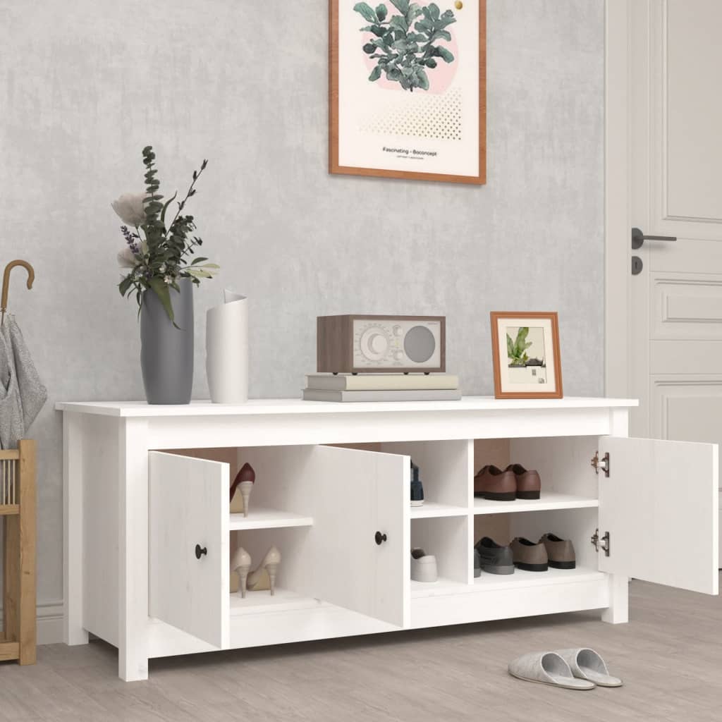 Mueble Zapatero De Madera Maciza De Pino Blanco 110x38x45,5 Cm / Vetonek_2