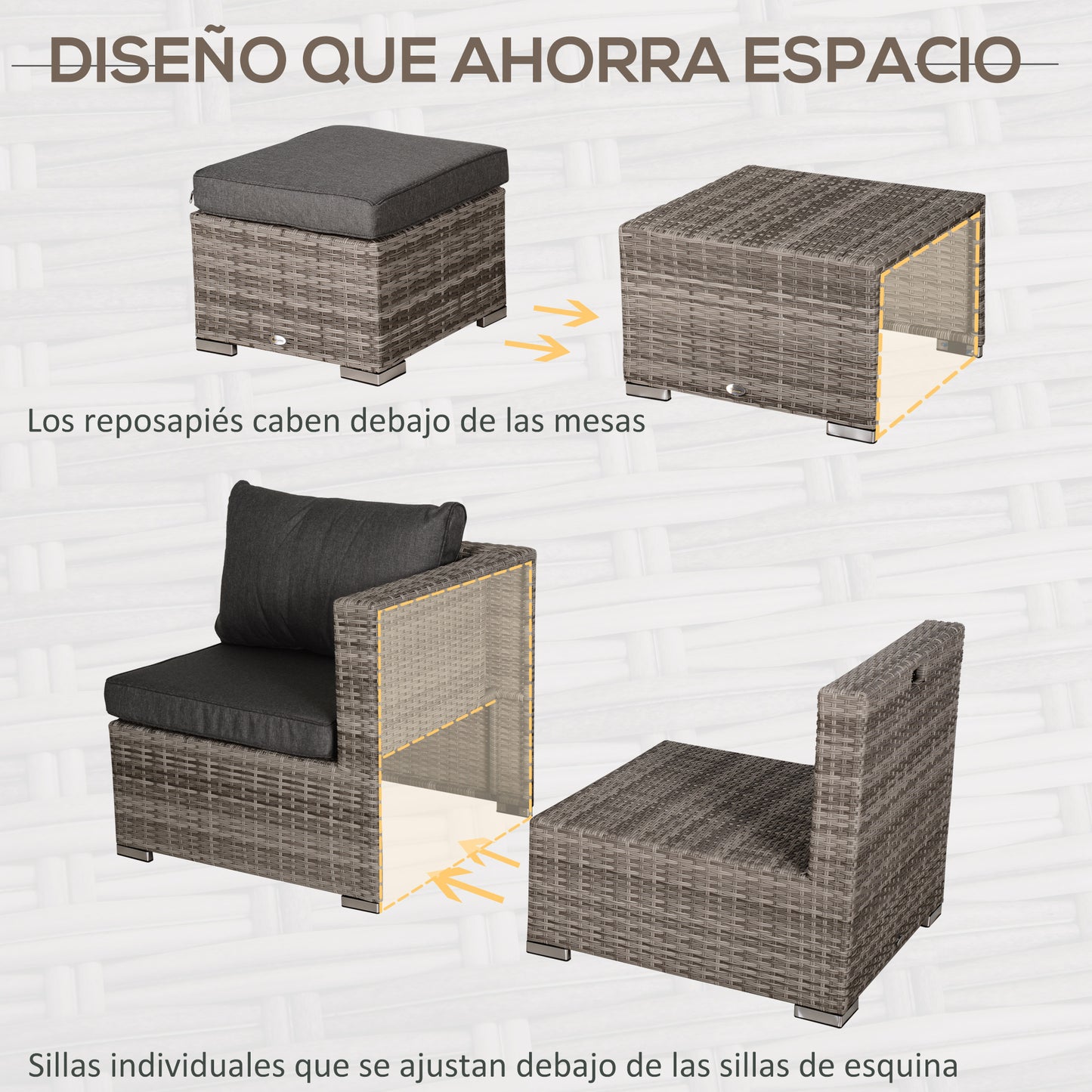 Outsunny Conjunto 8 Piezas De Sofás Ratán Con Mesa De Centro Y Reposapiés_5