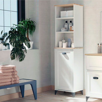 Columna De Baño, Mueble Auxiliar, Armario Alto Estilo Vintage 168x46,5x31 Cm Espacio Almacenaje, Briebe, Eterna, Blanco_2