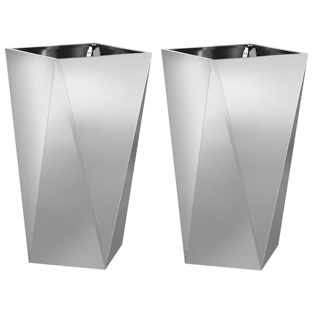 Jardinera 2 Pcs Plateado 40 X 40 X 75 Cm Acero Galvanizado_0