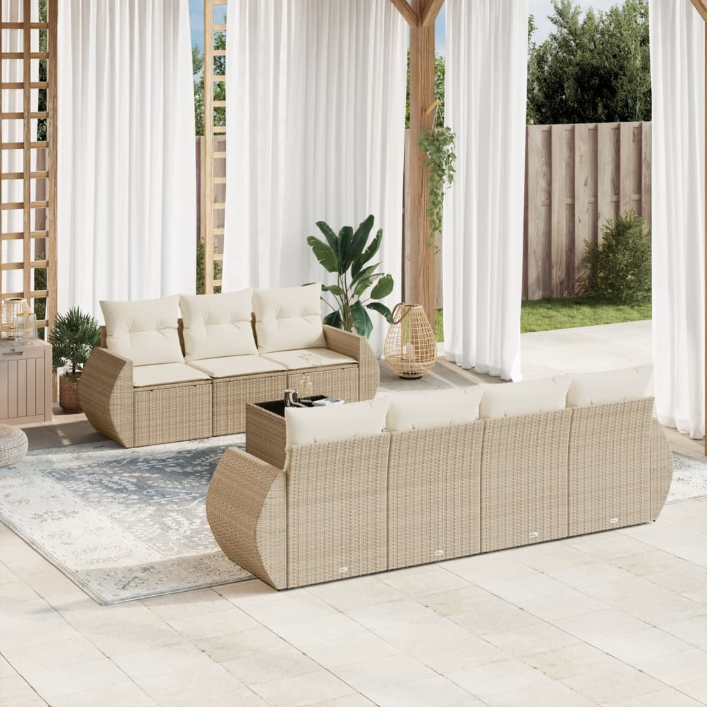 Juego De Sofás De Jardín Con Cojines Beige 8 Pzas Ratán Pe / Vetonek_1