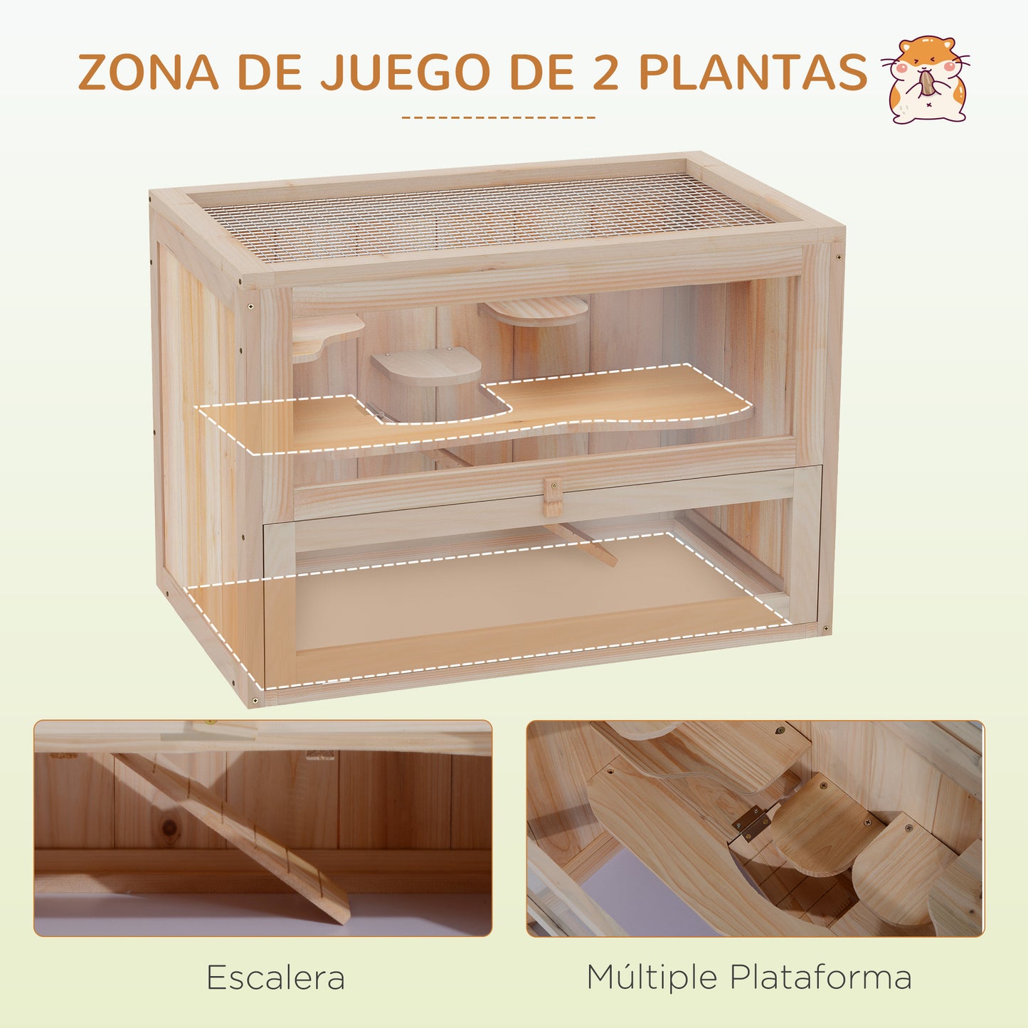 Pawhut Jaula Madera Para Hámster Ratoncillos Casa Para Roedores Pequeños De 2_3