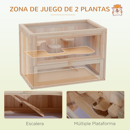 Pawhut Jaula Madera Para Hámster Ratoncillos Casa Para Roedores Pequeños De 2_3