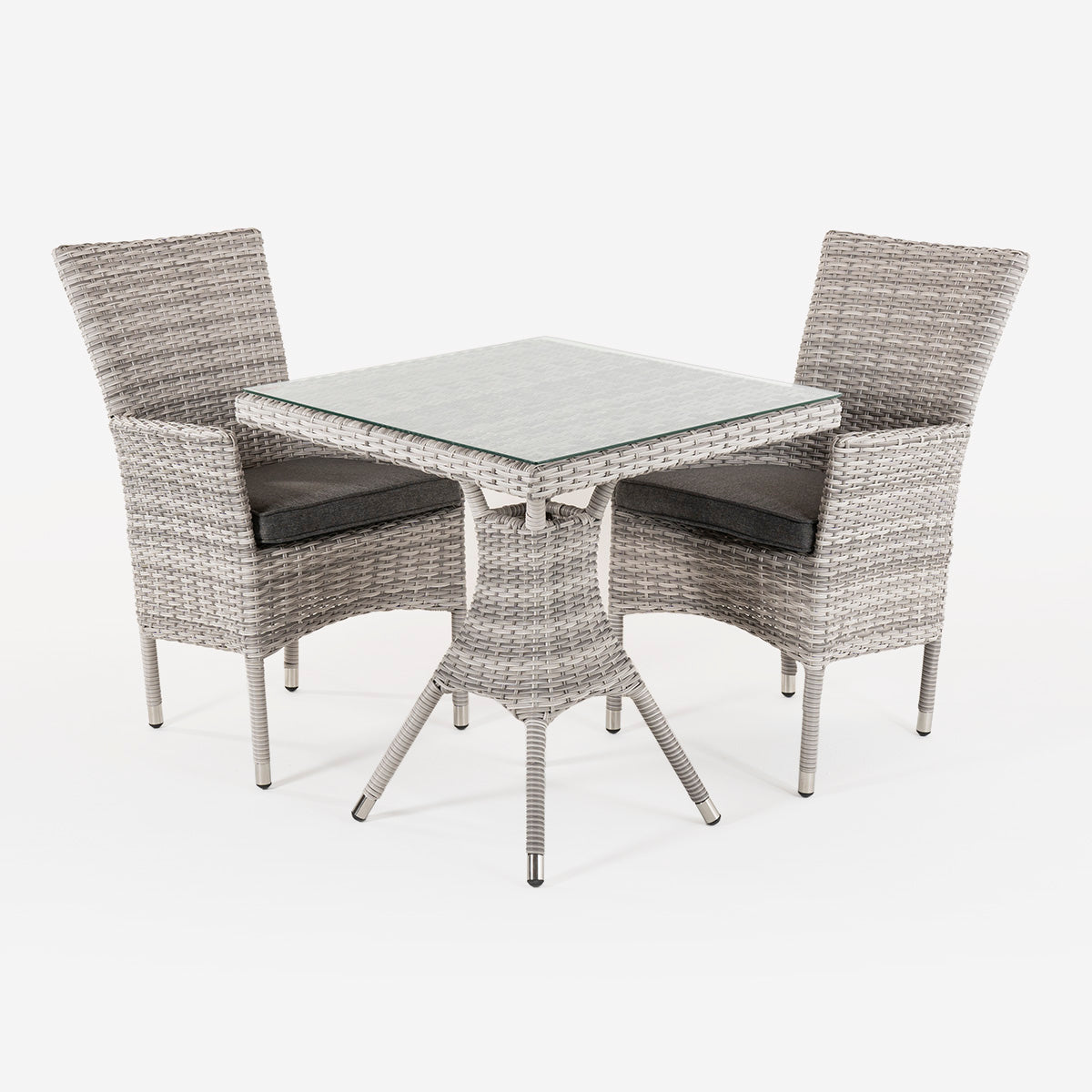 Conjunto Muebles Jardín, Mesa Cuadrada 70 Cm Y 2 Sillones Apilables, Aluminio Y Rattán Sintético Plano Color Gris, 2 Plazas, Cristal Templado 5 Mm_2