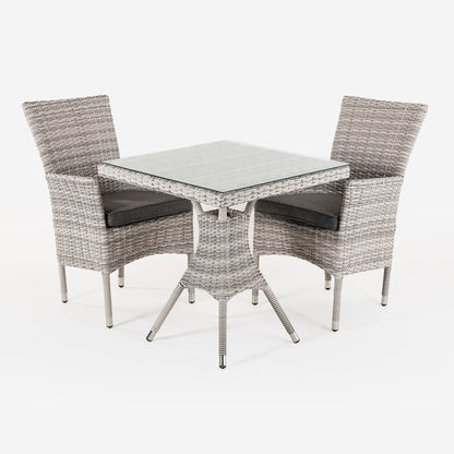 Conjunto Muebles Jardín, Mesa Cuadrada 70 Cm Y 2 Sillones Apilables, Aluminio Y Rattán Sintético Plano Color Gris, 2 Plazas, Cristal Templado 5 Mm_2