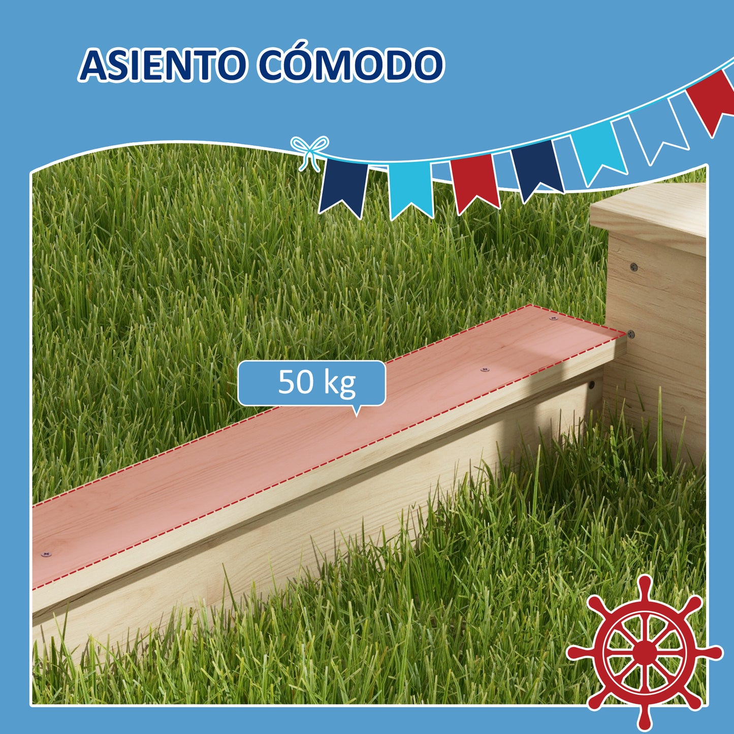Outsunny Arenero Para Niños De Madera Con Toldo 180x103x144,5 Cm Natural_5