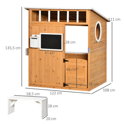 Outsunny Casa Infantil De Madera Con Banco Pizarra Y Macetero 122x108x135,5 Cm_2