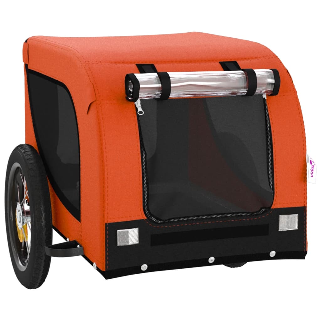Remolque De Bicicleta Mascotas Hierro Tela Oxford Naranja Negro_3