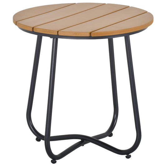 Outsunny Mesa Auxiliar Redonda Con Diseño De Listones Ø49x48 Cm Natural Y Negro_0