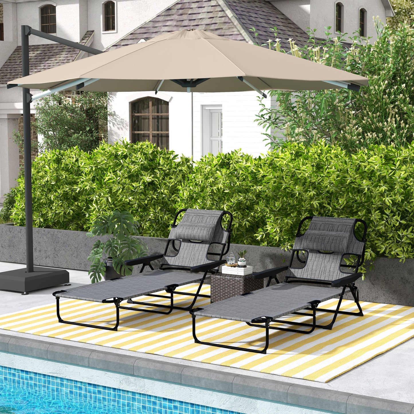 Outsunny 2 Tumbonas Plegables Con Respaldo Ajustable 194x72x31 Cm Gris_1