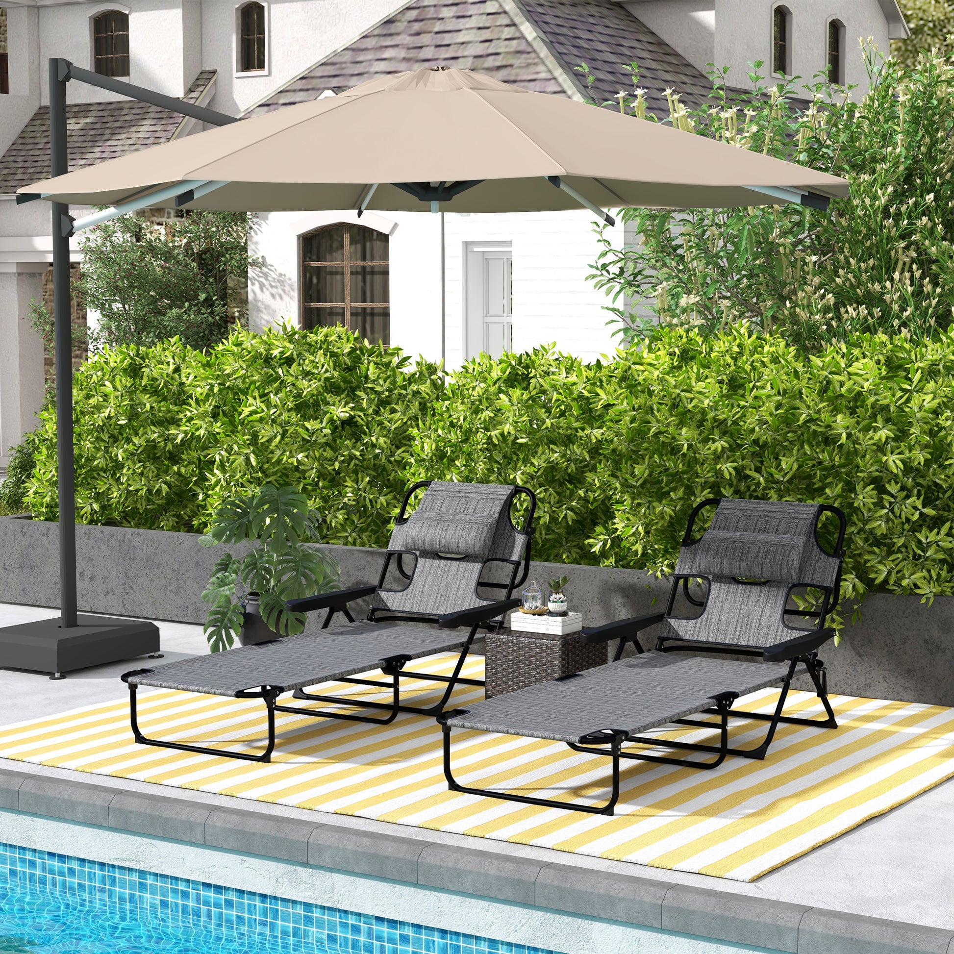 Outsunny 2 Tumbonas Plegables Con Respaldo Ajustable 194x72x31 Cm Gris_1