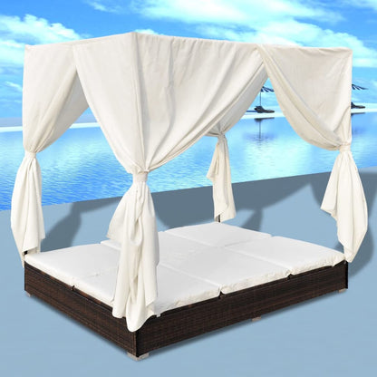 Vidaxl Tumbona Con Cortinas De Ratán Sintético Marrón_1