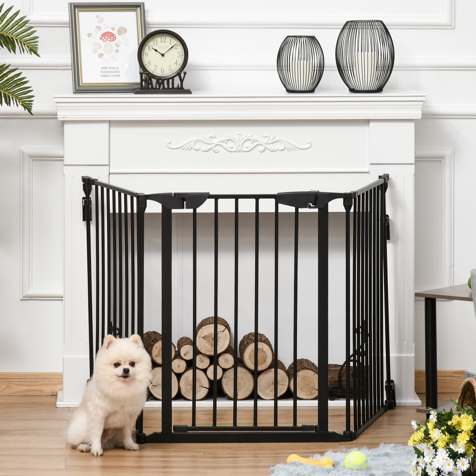 Pawhut Barrera Para Perros Plegable De 3 Paneles Con Cierre Inteligente Negro_3