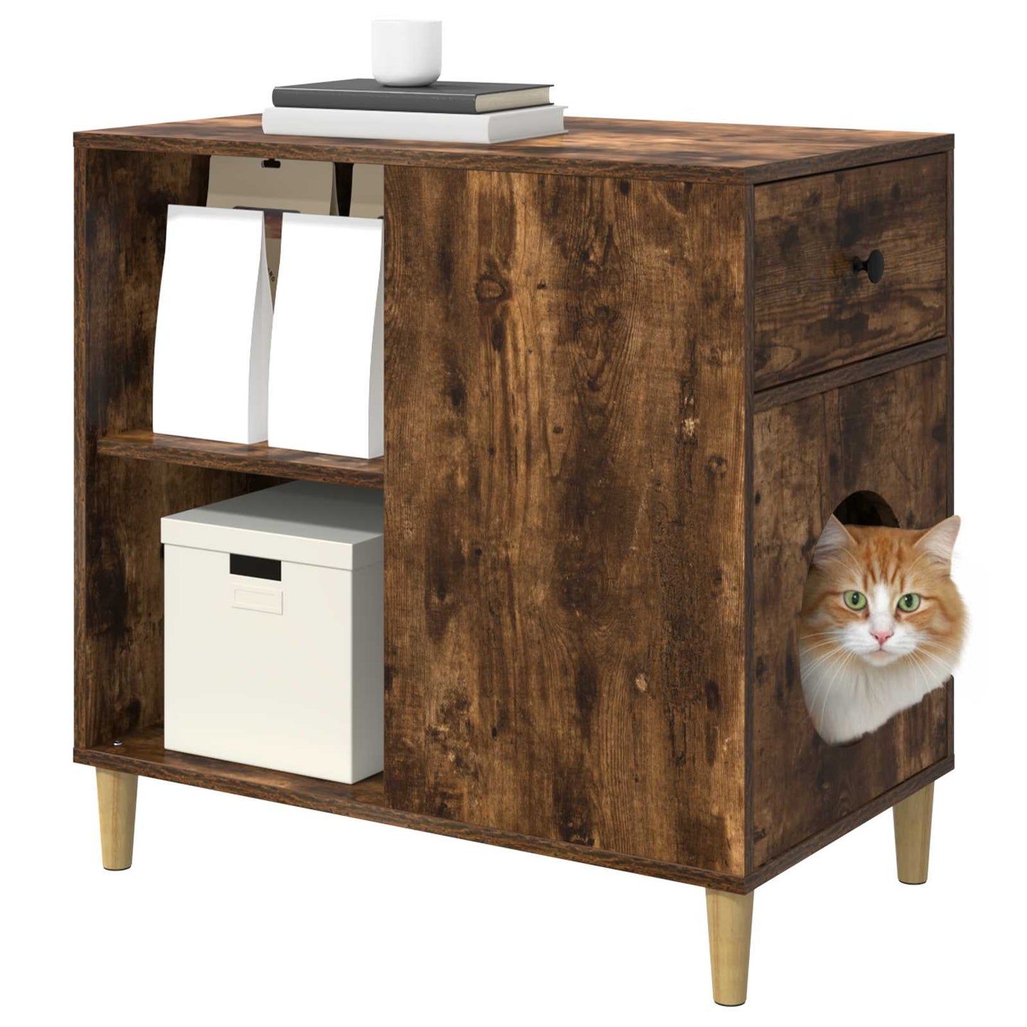 Casa Para Gatos Roble Ahumado 72 X 42.5 X 70 Cm_2