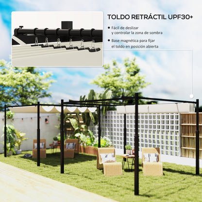 Outsunny Pérgola De Jardín 3x3 M Con Techo Retráctil Y Accesorio Magnético_3